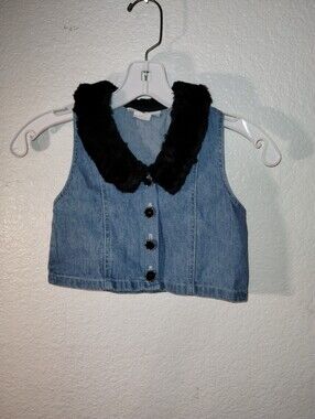 Blooz Denim Vest Fur Trimmed Size 2T Button Up